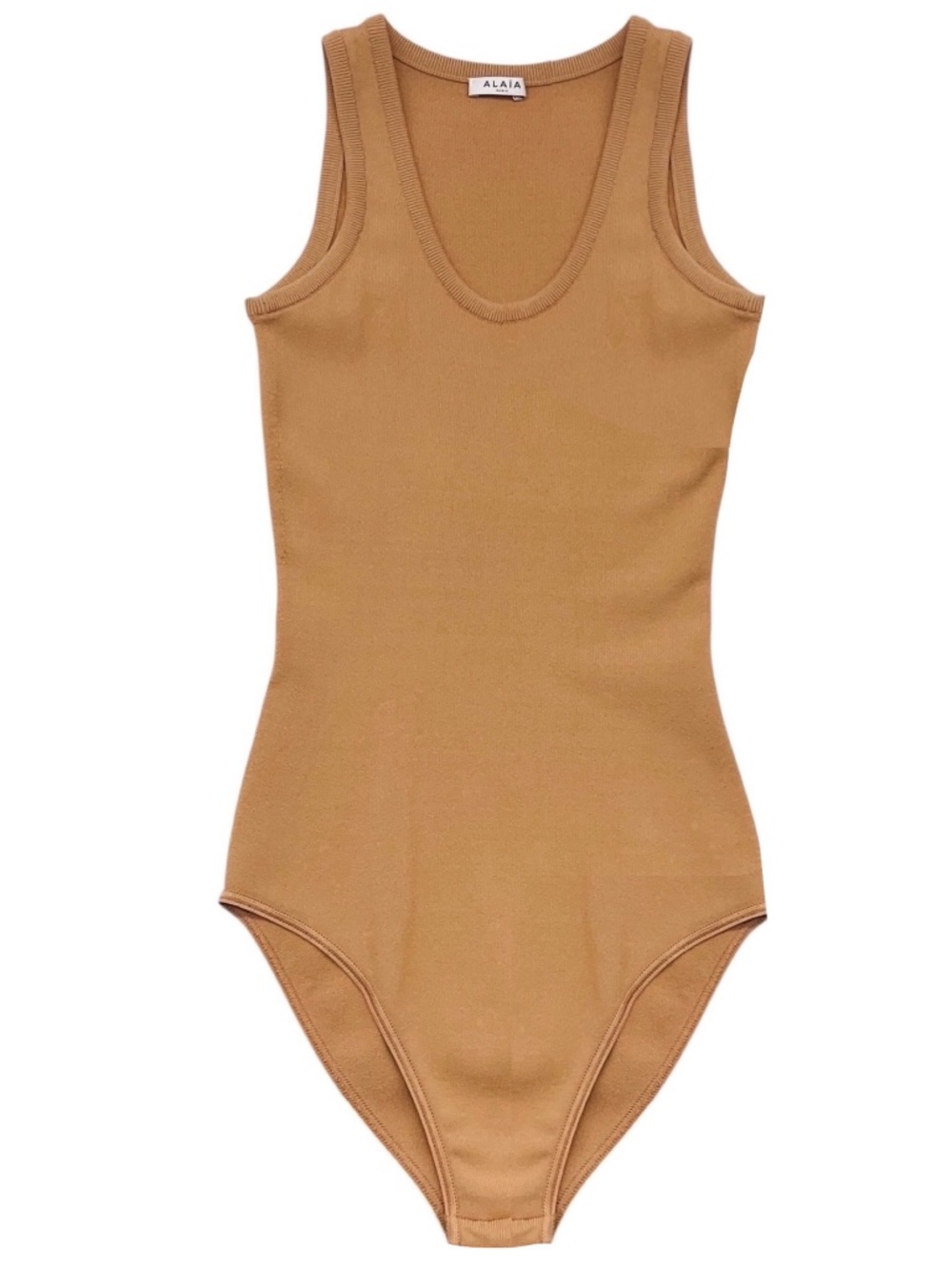 ALAIA NUDE VISCOSE KNIT TANK TOP BODYSUIT